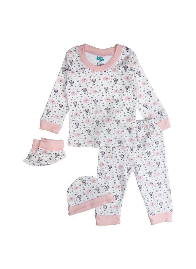 Babies Basic - 7 Piece Unisex 100% Cotton Set Include Bib, Socks, Mitten, Cap, Romper, Top And Bottom Set, Pink - Image 1