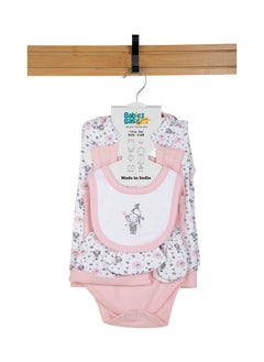 Babies Basic 7 Piece Unisex 100% Cotton Set Include Bib, Socks, Mitten, Cap, Romper, Top And Bottom Set, Pink  - Image 1