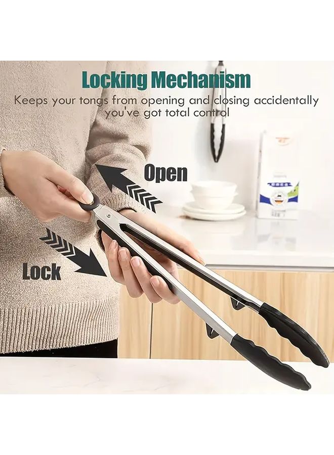 3pcs Stainless Steel Heat Resistant Kitchen Pliers Red With Silicone Tip For Cooking Air Fryer And Non Stick Pan - Image 5