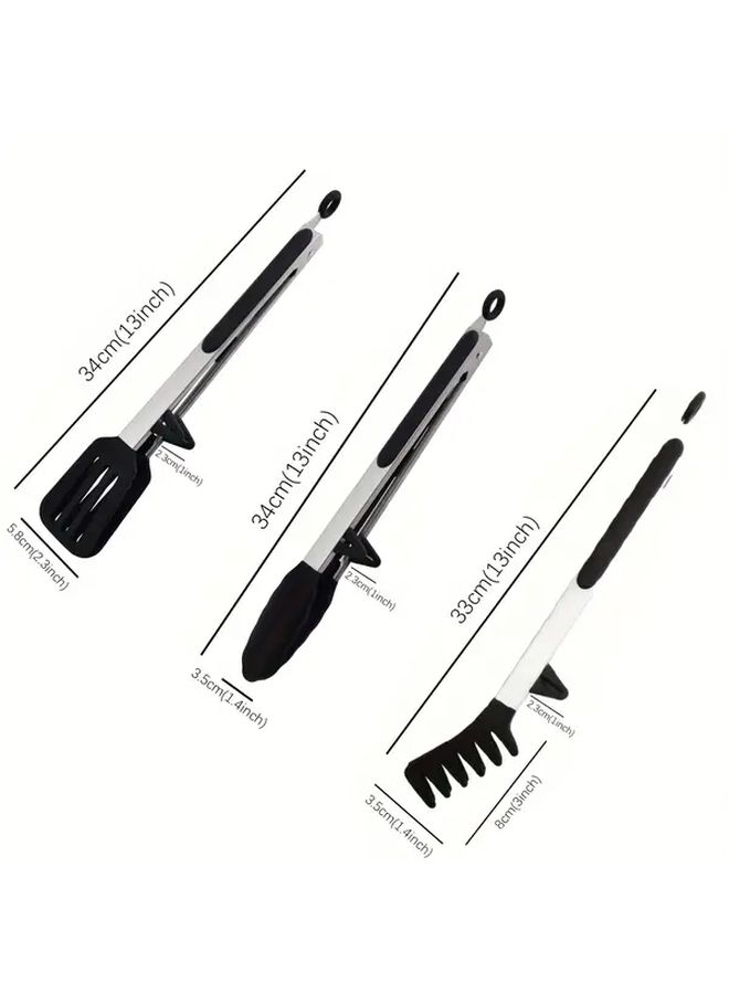 3pcs Stainless Steel Heat Resistant Kitchen Pliers Red With Silicone Tip For Cooking Air Fryer And Non Stick Pan - Image 3