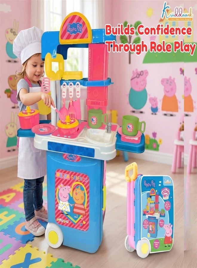 Kriiddaank Peppa Pig Kitchen Set - Set Imaginative, Portable Kitchen Playset with Trolley, Utensils & Chef for Girls | Pretend Play Kitchen Set | Cooking & Baking Fun for Kids - Image 5