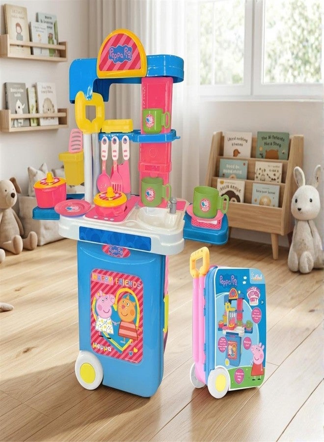 Kriiddaank Peppa Pig Kitchen Set - Set Imaginative, Portable Kitchen Playset with Trolley, Utensils & Chef for Girls | Pretend Play Kitchen Set | Cooking & Baking Fun for Kids - Image 1