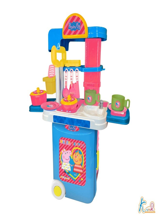 Kriiddaank Peppa Pig Kitchen Set - Set Imaginative, Portable Kitchen Playset with Trolley, Utensils & Chef for Girls | Pretend Play Kitchen Set | Cooking & Baking Fun for Kids - Image 4