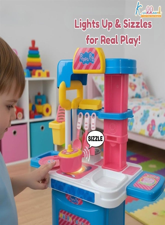 Kriiddaank Peppa Pig Kitchen Set - Set Imaginative, Portable Kitchen Playset with Trolley, Utensils & Chef for Girls | Pretend Play Kitchen Set | Cooking & Baking Fun for Kids - Image 3