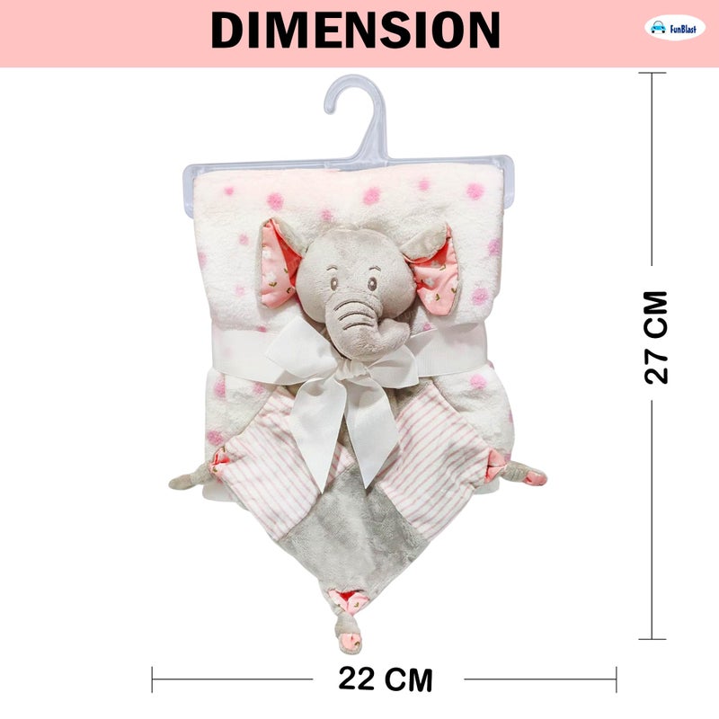 FunBlast Baby Wrap Blanket (90 cm x 74 cm) with Soft Elephant Hanky Rattle - Ultra-Soft, Cozy & Breathable Newborn Swaddle for Boys & Girls, Blanket Gift Set for Infants, 0+ Years (Pink) - Image 3