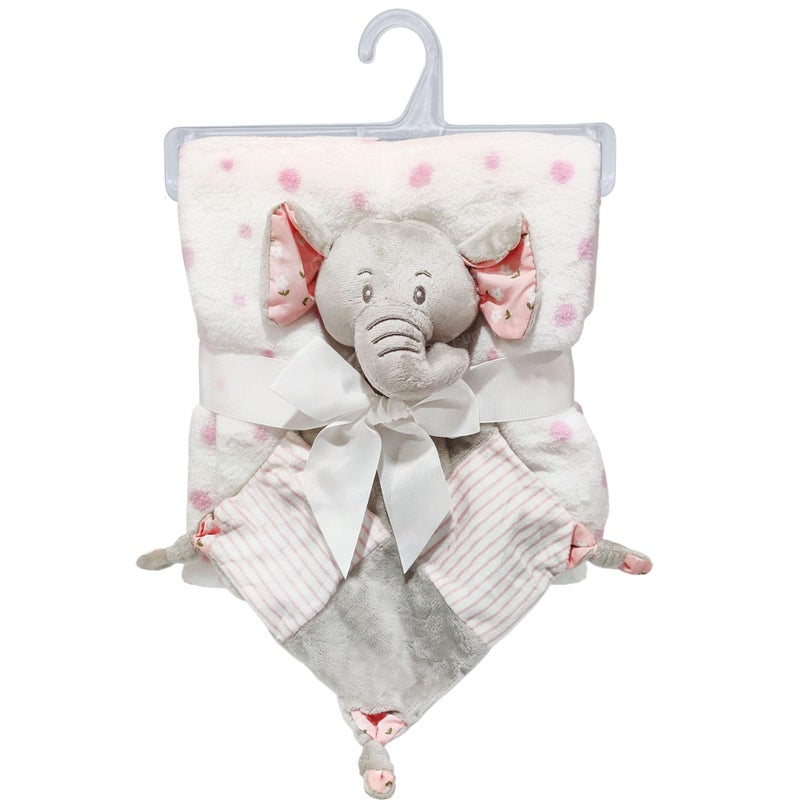 FunBlast Baby Wrap Blanket (90 cm x 74 cm) with Soft Elephant Hanky Rattle - Ultra-Soft, Cozy & Breathable Newborn Swaddle for Boys & Girls, Blanket Gift Set for Infants, 0+ Years (Pink) - Image 1