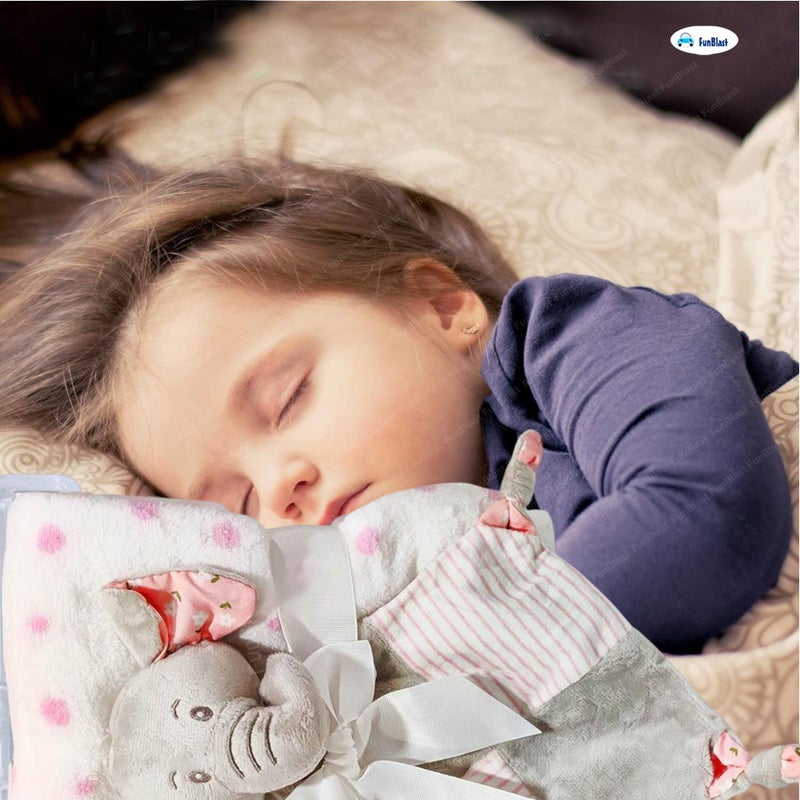 FunBlast Baby Wrap Blanket (90 cm x 74 cm) with Soft Elephant Hanky Rattle - Ultra-Soft, Cozy & Breathable Newborn Swaddle for Boys & Girls, Blanket Gift Set for Infants, 0+ Years (Pink) - Image 2