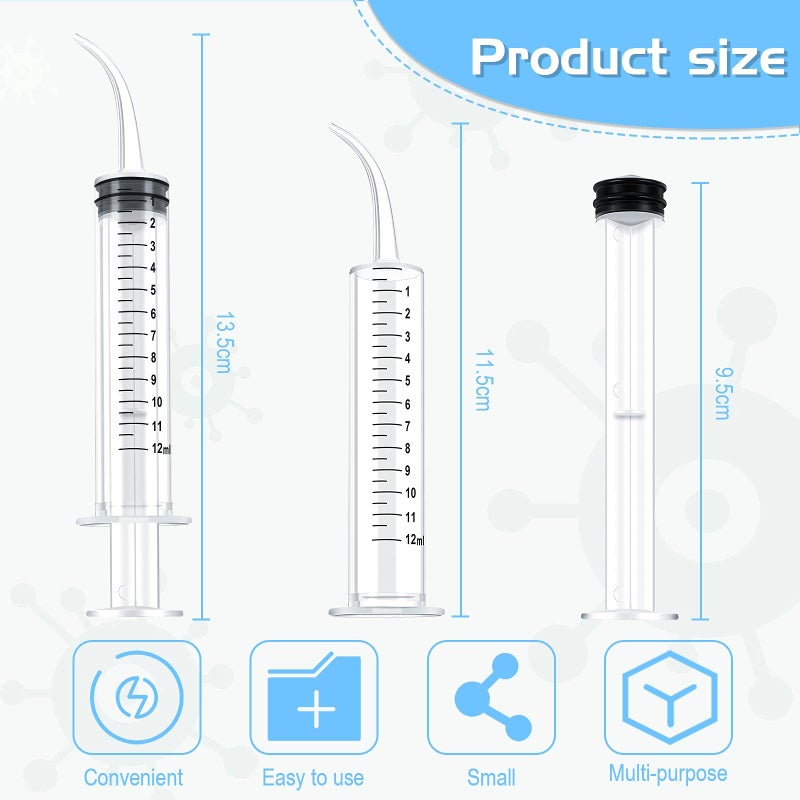 Nuanchu 3 Pack Syringe Dental Irrigation Plastic Syringe Liquid Graduated Oral Irrigator for Dental Cleaning(Curved Tip) - Image 2