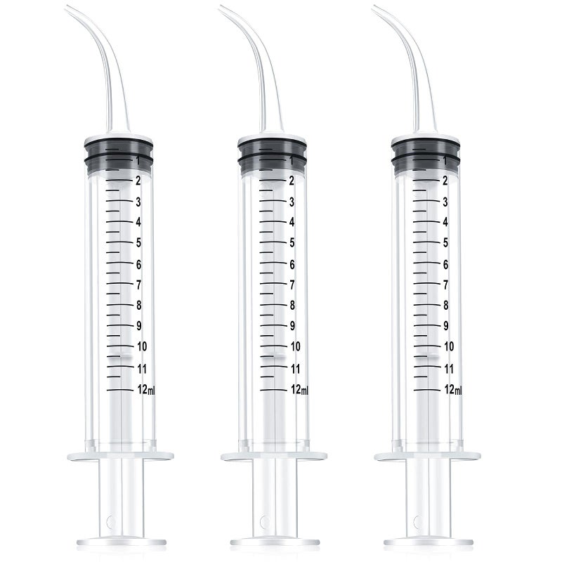 Nuanchu 3 Pack Syringe Dental Irrigation Plastic Syringe Liquid Graduated Oral Irrigator for Dental Cleaning(Curved Tip) - Image 1