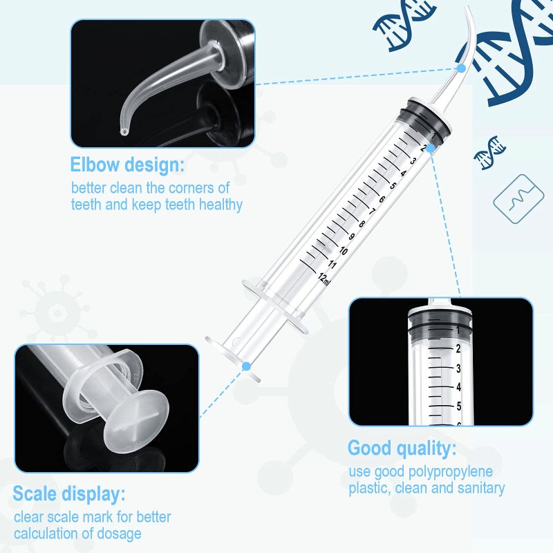 Nuanchu 3 Pack Syringe Dental Irrigation Plastic Syringe Liquid Graduated Oral Irrigator for Dental Cleaning(Curved Tip) - Image 3