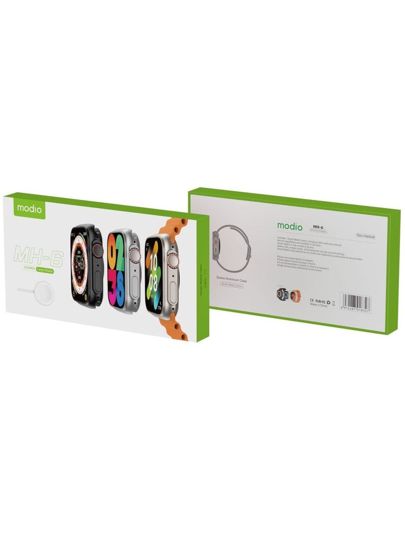 modio - Modio MH6 smart watch ultra 2 inch large display with wireless charger for mens and womens (Silver) - Image 1