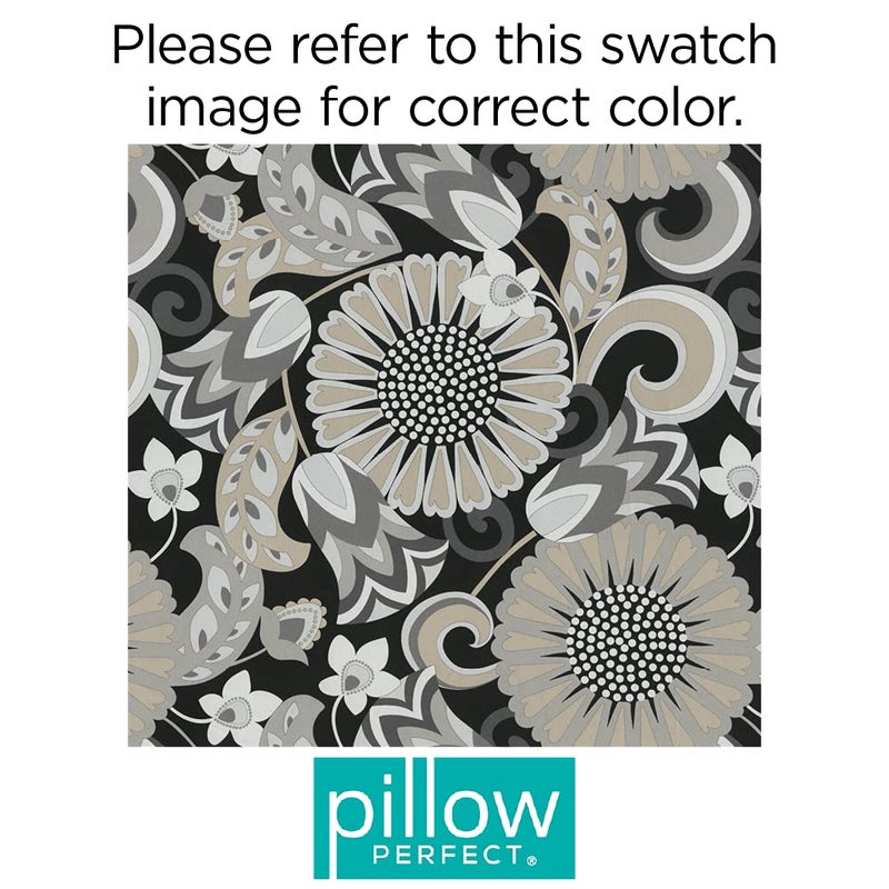 Pillow Perfect Floral Indoor/Outdoor Square Corner Chair Seat Cushion with Ties, Plush Fiber Fill, Weather, and Fade Resistant, 20" x 20", Black/White Sophia, 2 Count - Image 2