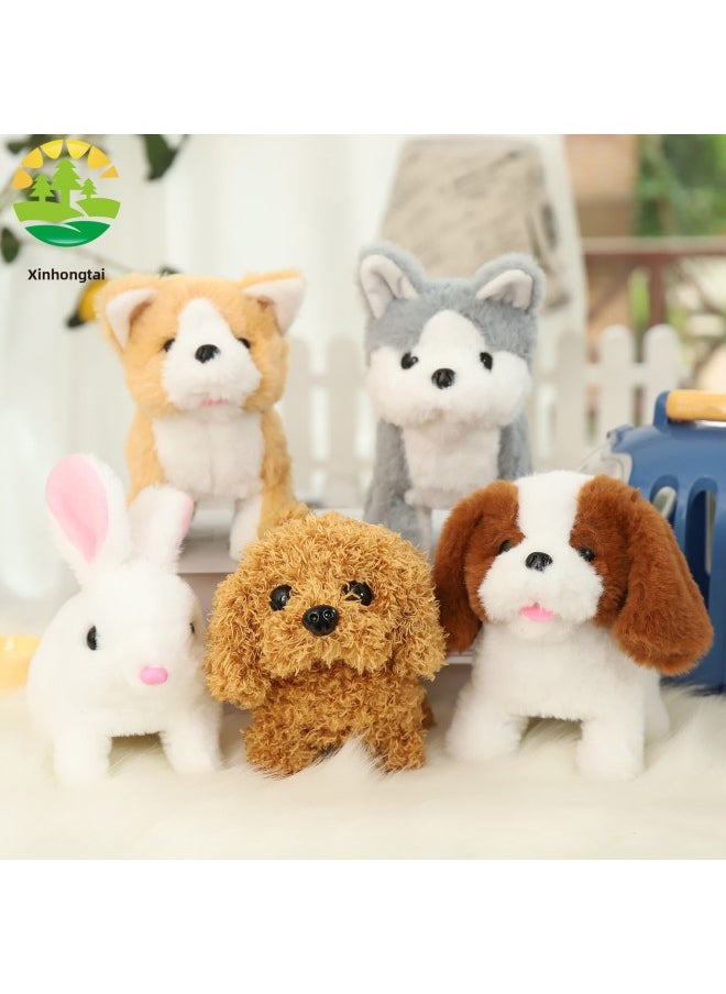 Simulation Toy Dog Electric Plush Toy Dog Will Call Walking Teddy Husky Advance And Retreat Electronic Pet Dog Stall-Specifications:Rabbit Fur Dog White