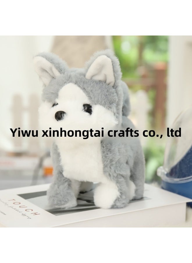 Simulation Toy Dog Electric Plush Toy Dog Will Call Walking Teddy Husky Advance And Retreat Electronic Pet Dog Stall-Specifications:Rabbit Fur Dog White