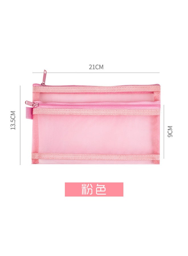 Casual Double-layer Pencil Bag, Transparent Mesh Bag, Large-capacity Examination Bag, Stationery Storage Bag, Nylon Office Bill Bag