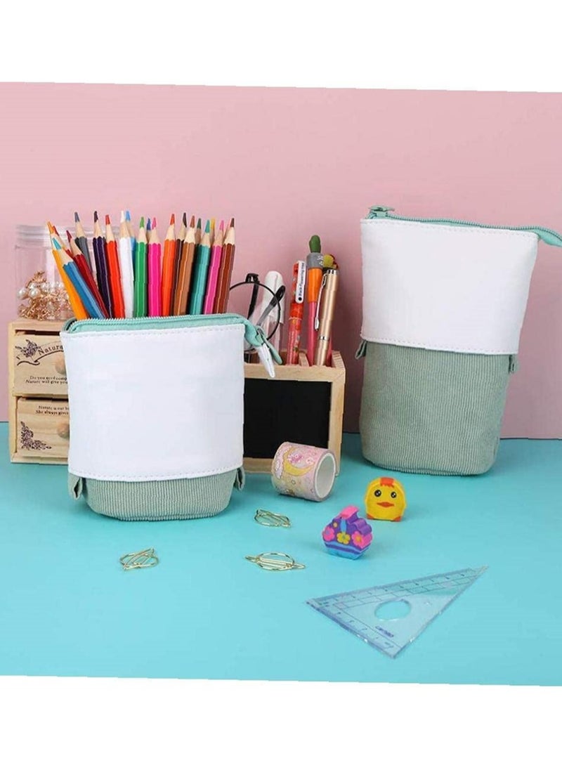 Excefore - Pencil Case, Pop Up Pencil Case Stand Up Deformed Multifunctional Pen Holder Cute Telescopic Pencil Pouch Office Portable Storage Pencil Bag Corduroy Pencil Box Makeup Bag, Green - Image 1