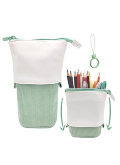 Pencil Case, Pop Up Pencil Case Stand Up Deformed Multifunctional Pen Holder Cute Telescopic Pencil Pouch Office Portable Storage Pencil Bag Corduroy Pencil Box Makeup Bag, Green