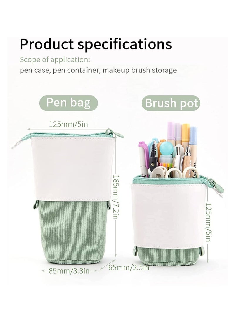 Excefore - Pencil Case, Pop Up Pencil Case Stand Up Deformed Multifunctional Pen Holder Cute Telescopic Pencil Pouch Office Portable Storage Pencil Bag Corduroy Pencil Box Makeup Bag, Green - Image 1