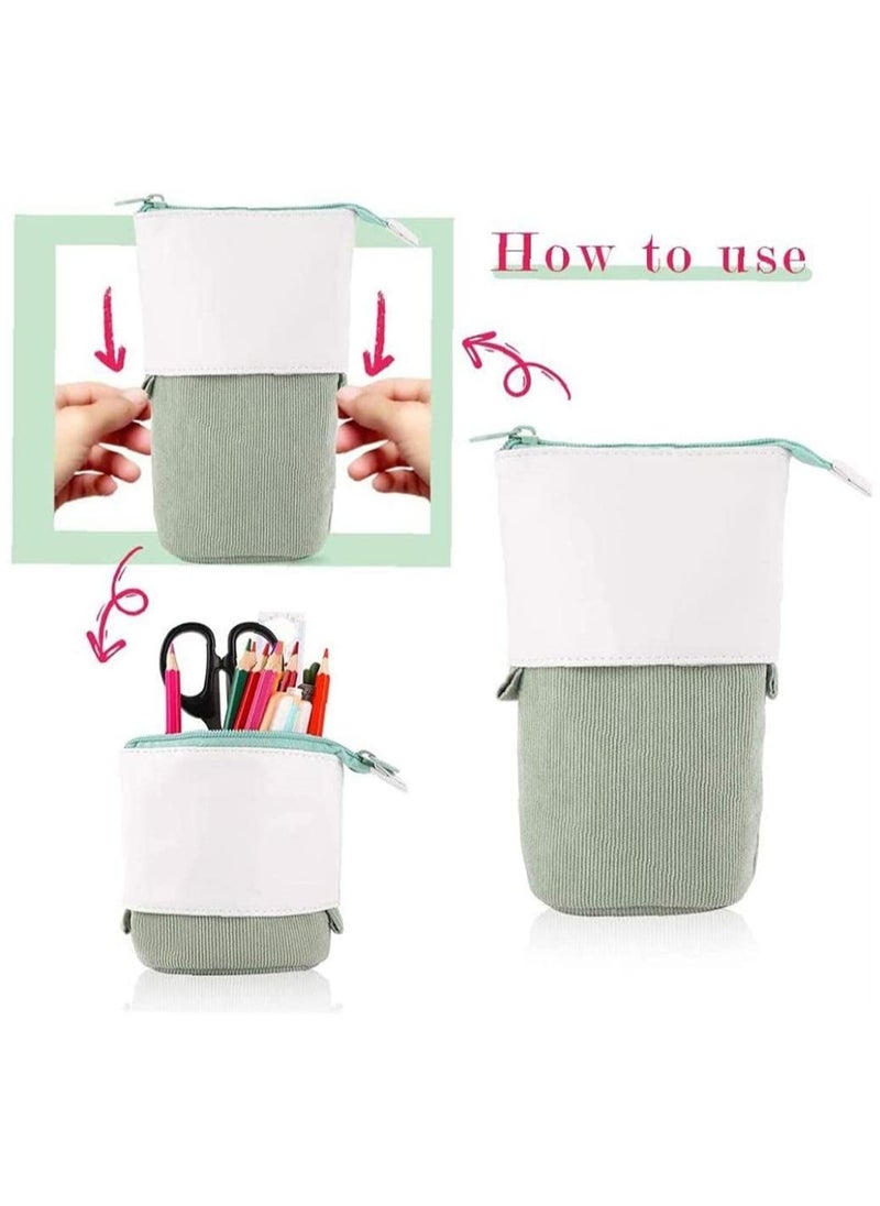 Excefore - Pencil Case, Pop Up Pencil Case Stand Up Deformed Multifunctional Pen Holder Cute Telescopic Pencil Pouch Office Portable Storage Pencil Bag Corduroy Pencil Box Makeup Bag, Green - Image 1