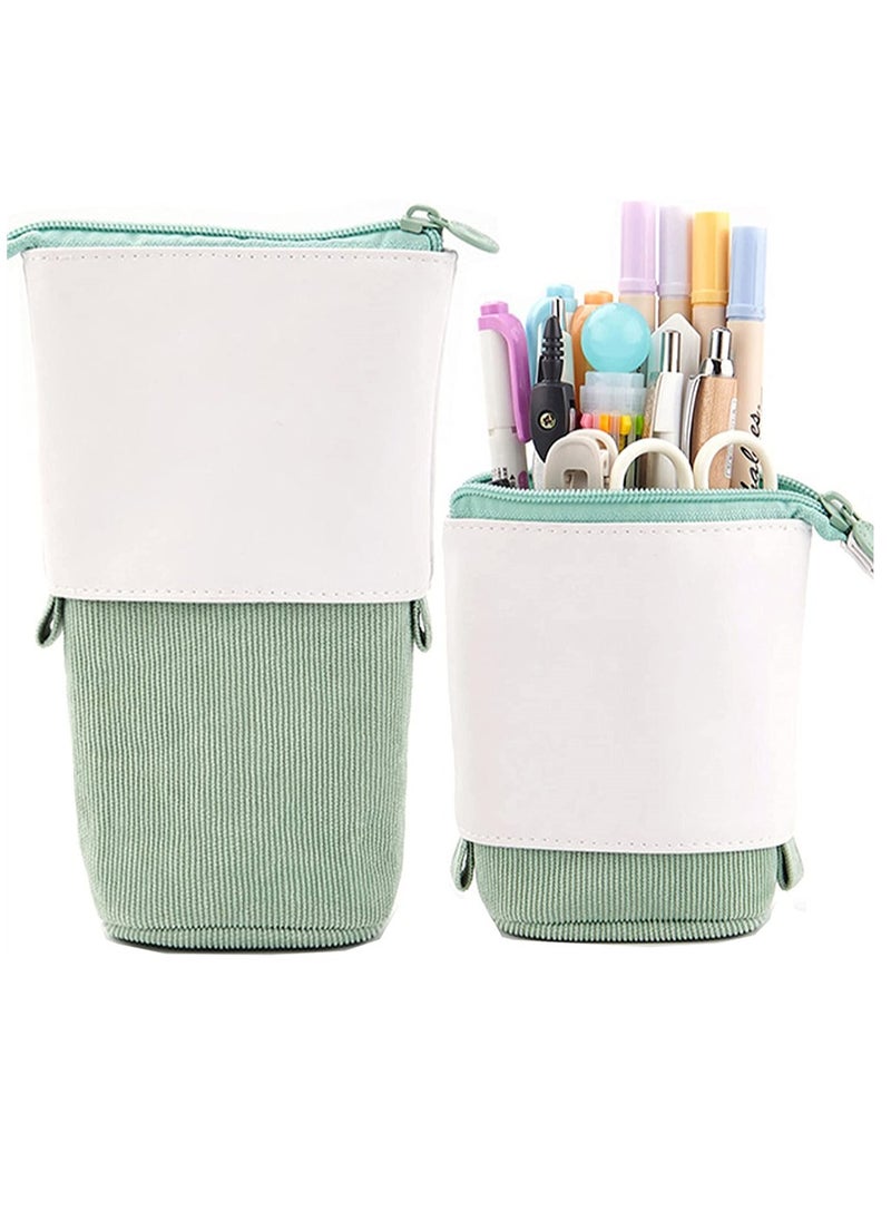 Excefore - Pencil Case, Pop Up Pencil Case Stand Up Deformed Multifunctional Pen Holder Cute Telescopic Pencil Pouch Office Portable Storage Pencil Bag Corduroy Pencil Box Makeup Bag, Green - Image 1