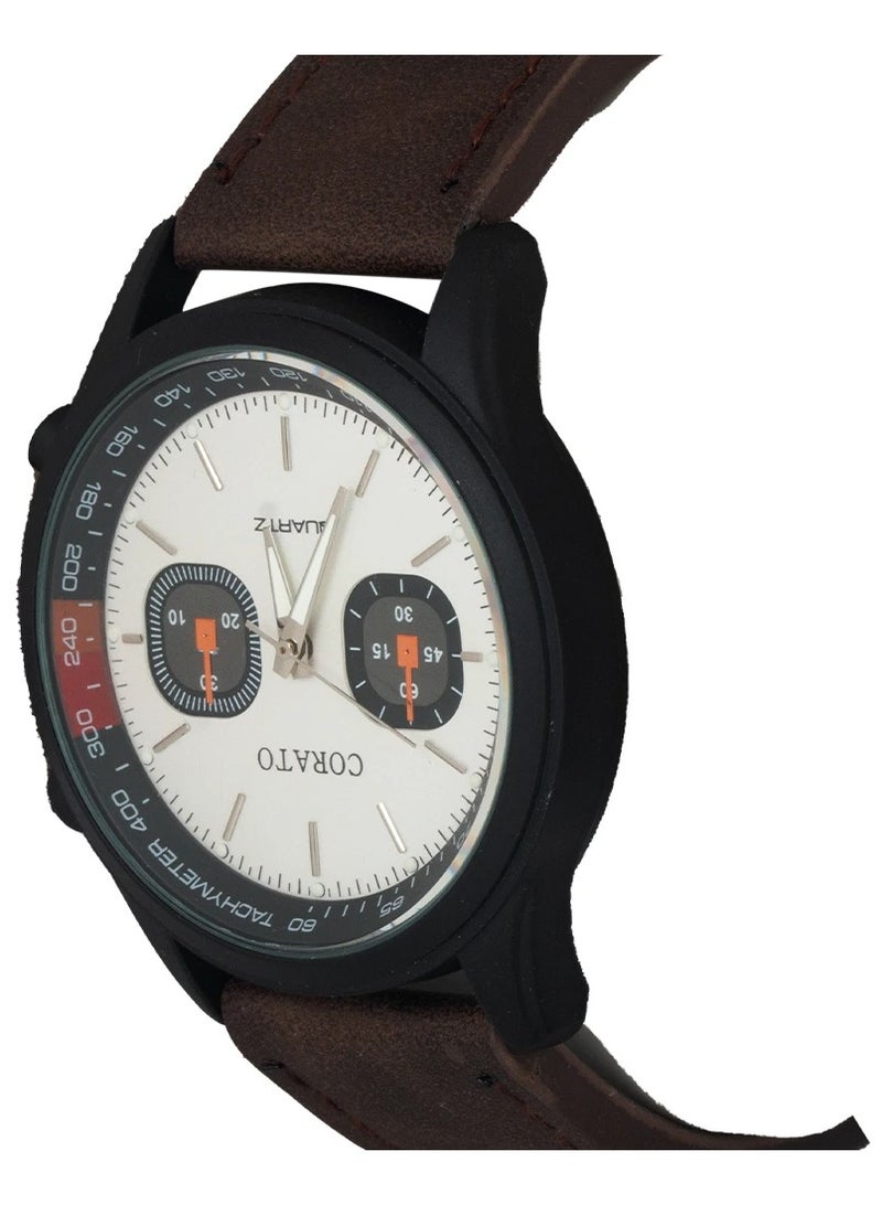 كوراتو ساعة رسمية للرجال من corato بتصميم كلاسيكي عصري كاجوال من الجلد اللبني كوارتز - Image 2