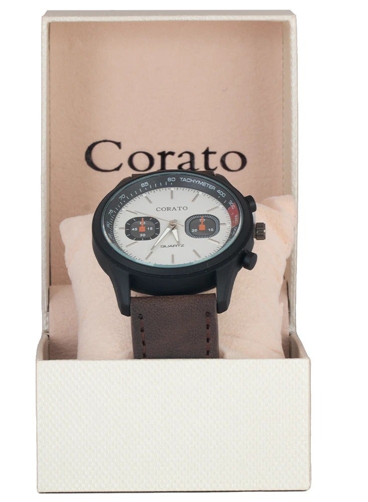 كوراتو ساعة رسمية للرجال من corato بتصميم كلاسيكي عصري كاجوال من الجلد اللبني كوارتز - Image 3