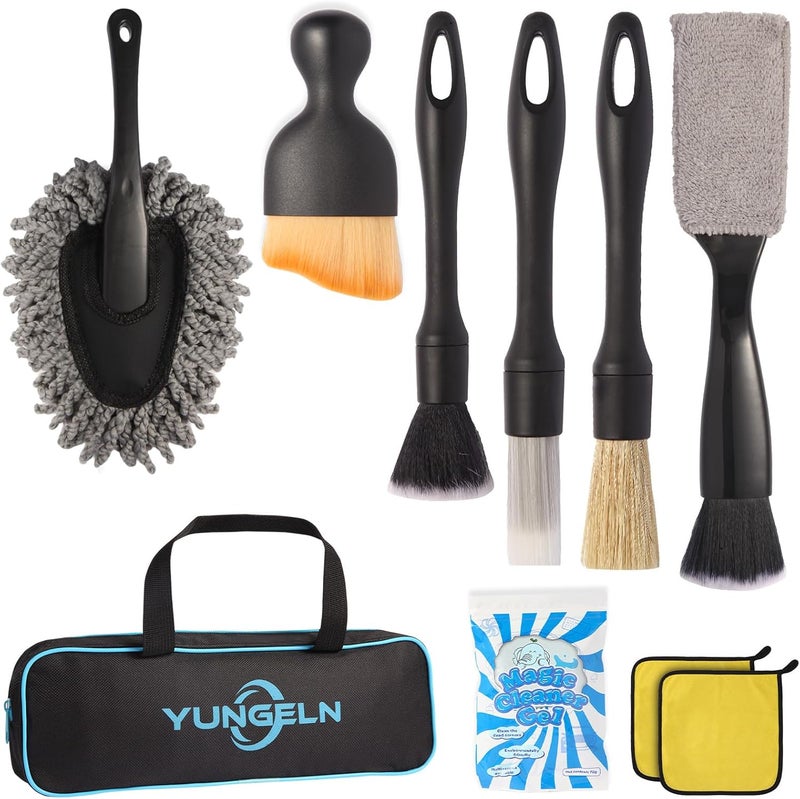 Yungeln طقم فرش تنظيف السيارات مع فرش التفاصيل، فرش تنظيف داخلي للسيارة، فرشاة غبار السيارة، جل تنظيف، أداة تنظيف داخلي للسيارة للشاحنات وسيارات الدف�� الرباعي، ملحقات داخلية للسيارة - Image 1