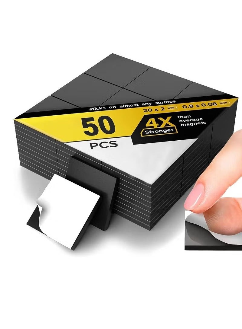 50 Pieces Magnetic Squares Square Magnets with 3M Strong Self Adhesive Backing Tape Perfect for DIY Art Projects Whiteboards and Fridge Magnet Square Tape 20mm x 20mm - Image 1