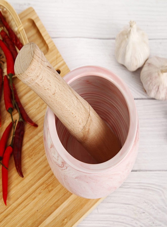 HPYNPES Mortar and Pestle Set- Ceramic Kitchen Mortar and Pestle for Spices, Herbs & More- Durable Mortar with Anti-Slip Base and Sturdy Wooden Pestle with Finest Grinding Ability- 2.6 Cups Capacity - Image 4