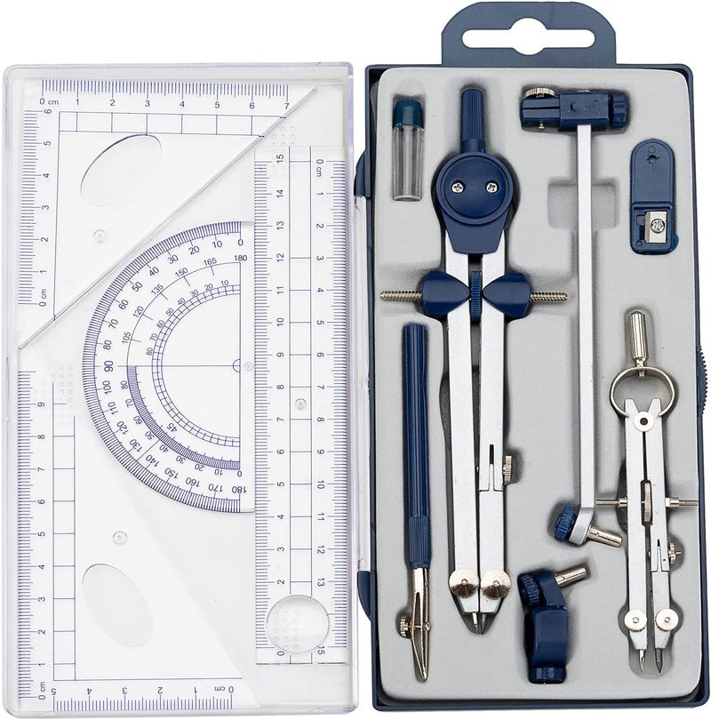 Ysglory 13 Pcs Compass and Protractors Set Math Compass Geometry Tool Metal Geometry Kit Precision Drawing Tool Circle Triangle Ruler Protractor with Storage Case for Kids Architects Engineers Students - Image 1