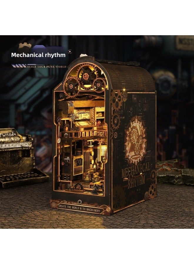 Qiaole Star Diy Cabin Book Stand SL19 Mechanical Rhythmic Manual Assembled Cyberpunk Style Book Stand Model Ornaments-Color:Sl19-a Mechanical Rhythm (english Packaging + English Instructions)