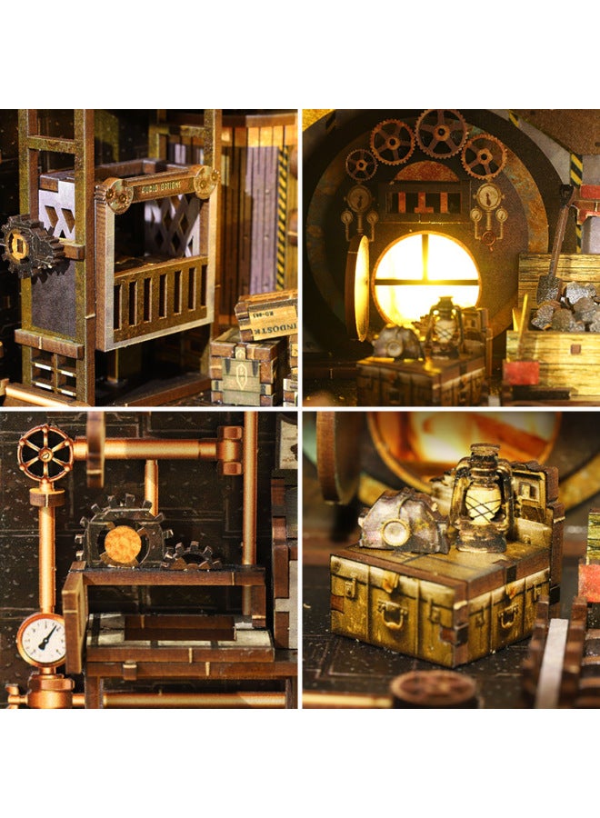 Qiaole Star Diy Cabin Book Stand SL19 Mechanical Rhythmic Manual Assembled Cyberpunk Style Book Stand Model Ornaments-Color:Sl19-a Mechanical Rhythm (english Packaging + English Instructions)