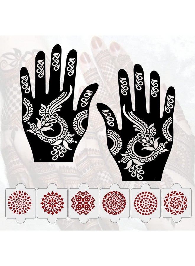 ivana's Pack Of 8 Pcs (2 Pcs Heena Stencil Tatto + 6 Pcs Laser Cut Pvc Reusable Heena Stencils), Heena Mehandi Sticker, Mehandi Stickers For Full Hand For Women, Girls And Kids, Easy To Apply, Ivh-57 - Image 1