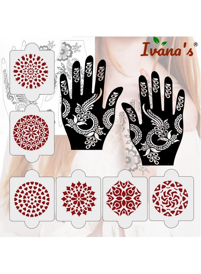 ivana's Pack Of 8 Pcs (2 Pcs Heena Stencil Tatto + 6 Pcs Laser Cut Pvc Reusable Heena Stencils), Heena Mehandi Sticker, Mehandi Stickers For Full Hand For Women, Girls And Kids, Easy To Apply, Ivh-57 - Image 5