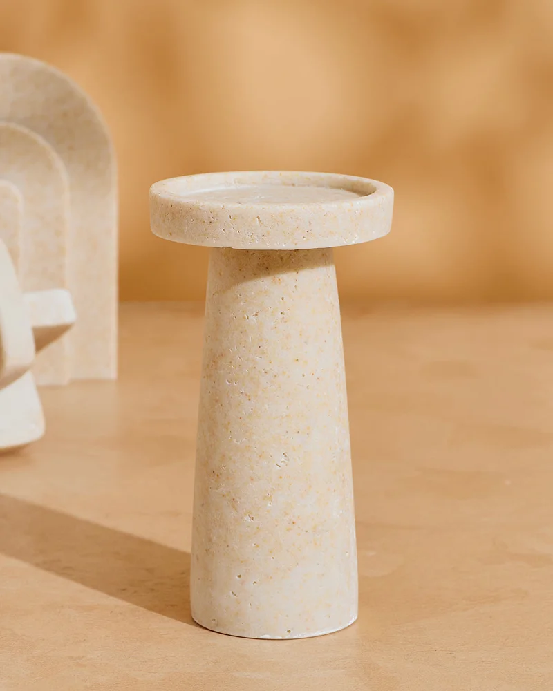 REDTAG Beige Textured Polyresin Pillar Candle Holder Large