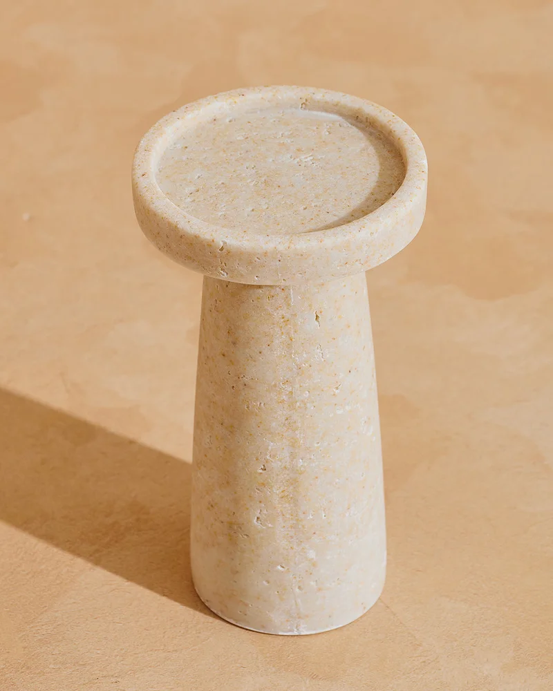 REDTAG Beige Textured Polyresin Pillar Candle Holder Large