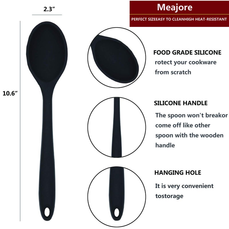 Meajore 2 Pcs Silicone Spoons for Cooking Heat Resistant, Hygienic Design Cooking Utensi Mixing Spoons for Kitchen Cooking Baking Stirring Mixing Tools (Black) - Image 3