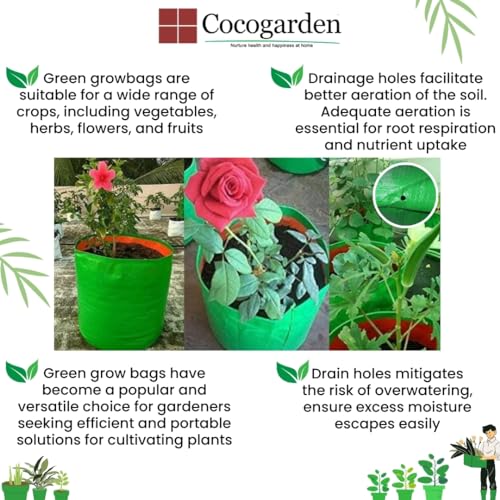 COCOGARDEN HDPE UV Protected Green Round Shape Grow Bags 12X12 inch (Pack of 10) | Plant Bags for Home Garden | Growing Bags for Terrace Flowers and Vegetables Gardening | Indoor and Balcony Gardening - Image 5