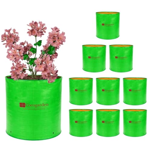 COCOGARDEN HDPE UV Protected Green Round Shape Grow Bags 12X12 inch (Pack of 10) | Plant Bags for Home Garden | Growing Bags for Terrace Flowers and Vegetables Gardening | Indoor and Balcony Gardening - Image 1