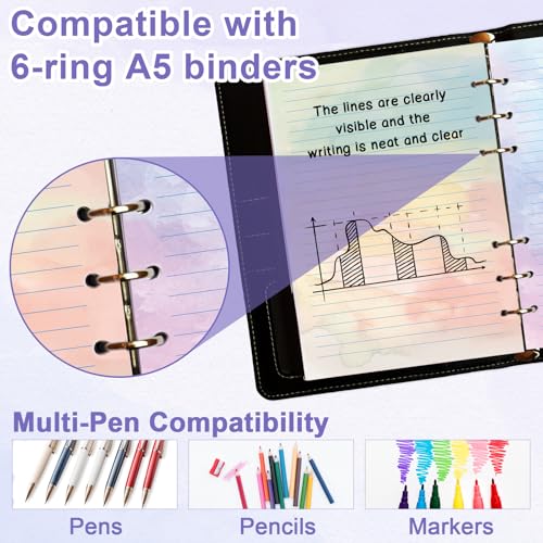 OKWUYiK 300 Sheet Watercolor A5 Refill Paper Planner Inserts for 6-Hole Binder A5 Loose Leaf Lined Refill Paper 100 GSM Notebook Filler Paper 6 Hole Loose Leaf Paper for Budget Planner Journal 5.6" x 8.2" - Image 4