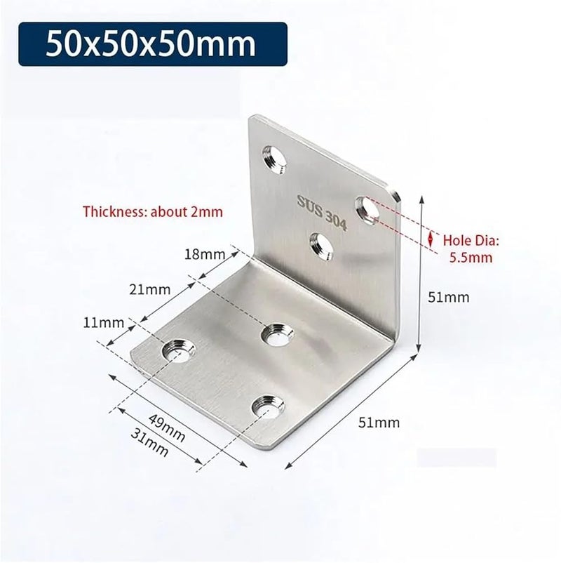قوس زاوية من الفولاذ المقاوم للصدأ على شكل حرف L 50x50x50 مللي متر، مشبك أثاث، قوس زاوية - Image 3