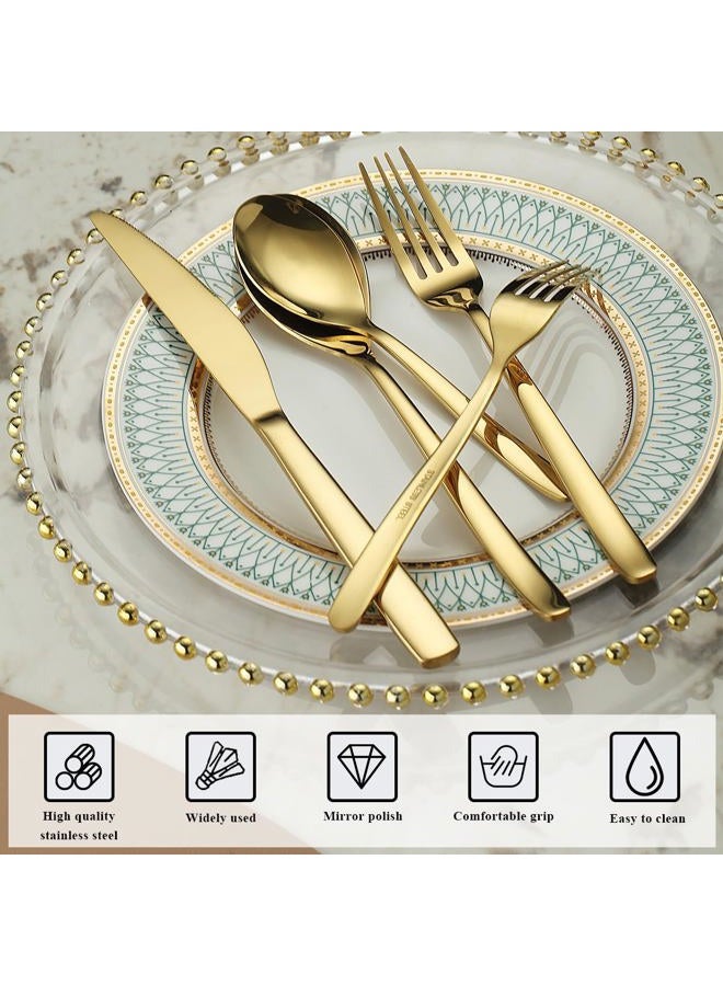 Berglander Gold Silverware Set 60pcs Service for 12, Golden Titanium Plating Stainless Steel Flatware Set, Gold Spoons Forks Knives Set for Home, Wedding, Restaurant, Hotel, Dishwasher Safe - Image 4