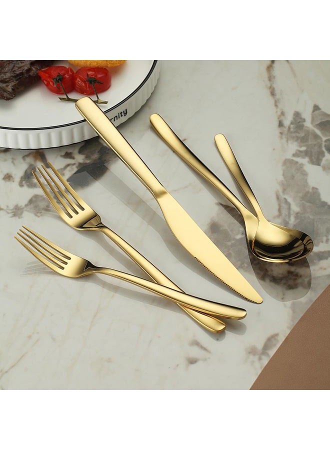 Berglander Gold Silverware Set 60pcs Service for 12, Golden Titanium Plating Stainless Steel Flatware Set, Gold Spoons Forks Knives Set for Home, Wedding, Restaurant, Hotel, Dishwasher Safe - Image 5