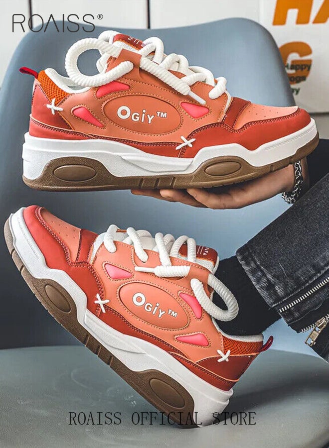 رويس حذاء رياضي رجالي برباط مريح، قابل للتهوية، ذو نعل سميك، غير قابل للانزلاق، مقاوم للتآكل، حذاء كاجوال خفيف الوزن مناسب للجري وكرة السلة، أحمر - Image 1