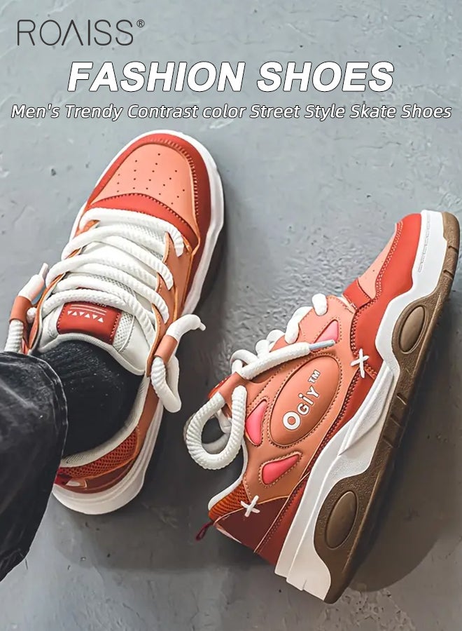 رويس حذاء رياضي رجالي برباط مريح، قابل للتهوية، ذو نعل سميك، غير قابل للانزلاق، مقاوم للتآكل، حذاء كاجوال خفيف الوزن مناسب للجري وكرة السلة، أحمر - Image 4