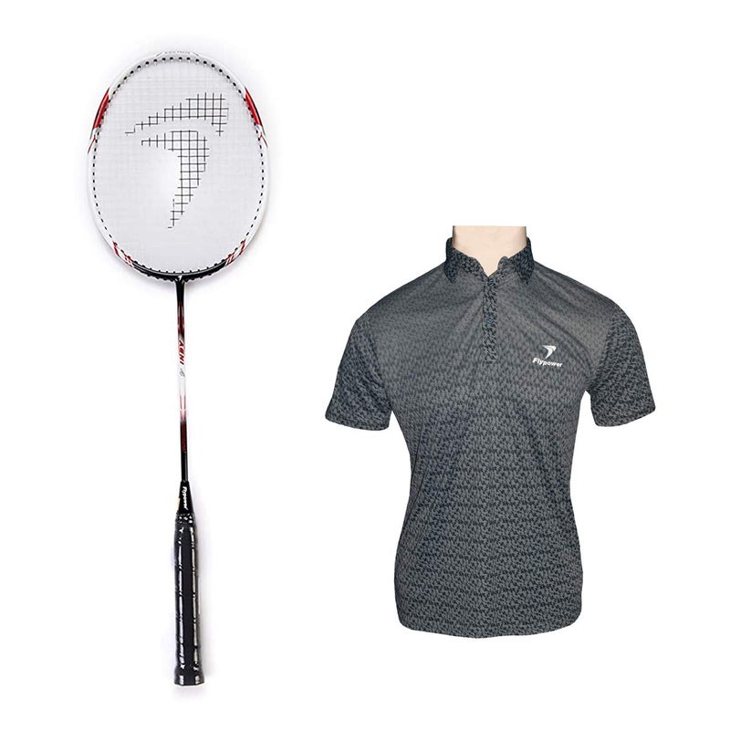 FLYPOWER Badminton Racket Composite Material Agni 4 With T-Shirt Nias Black Size M - Image 5