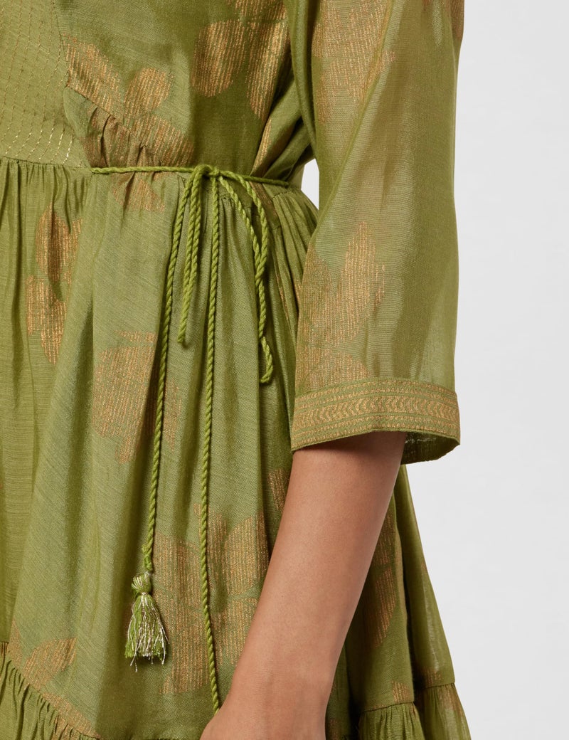 BIBA Women's Below The Knee A-Line Dress Printed Mix and Match(Festive 1957_Green_38) - Image 5
