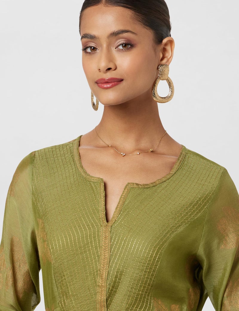 BIBA Women's Below The Knee A-Line Dress Printed Mix and Match(Festive 1957_Green_38) - Image 4