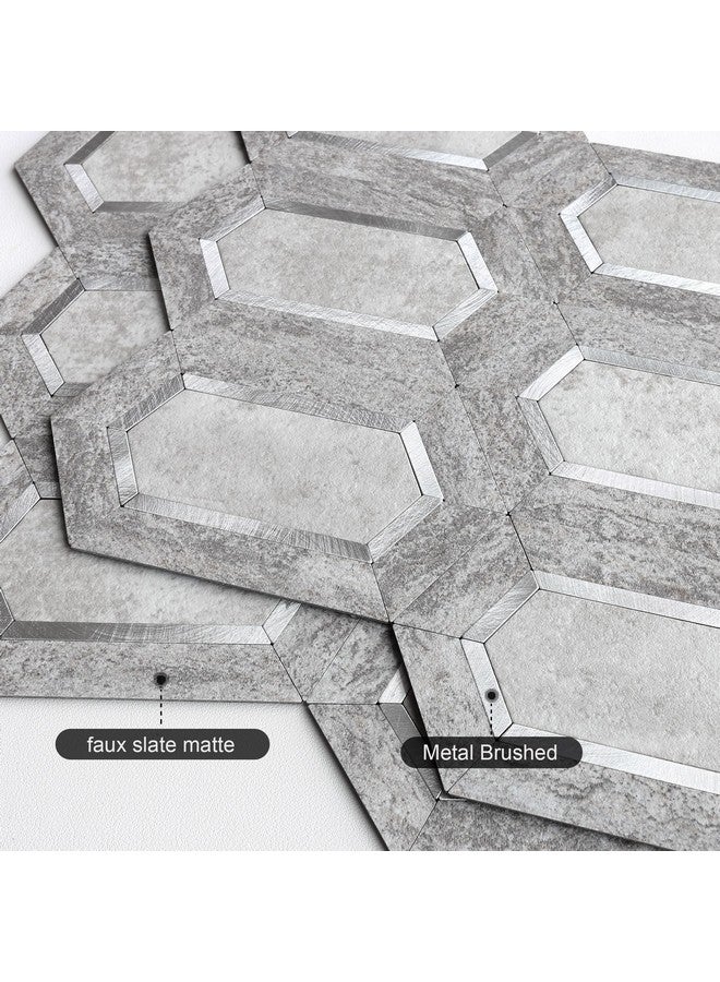 Benice BeNice Long Hexagon Peel and Stick Tile Backspalsh for Kitchen,Camper Self Adhesive Bathroom Wall Tiles for Shower Waterproof (Gray Mix,10PCS)  - Image 2