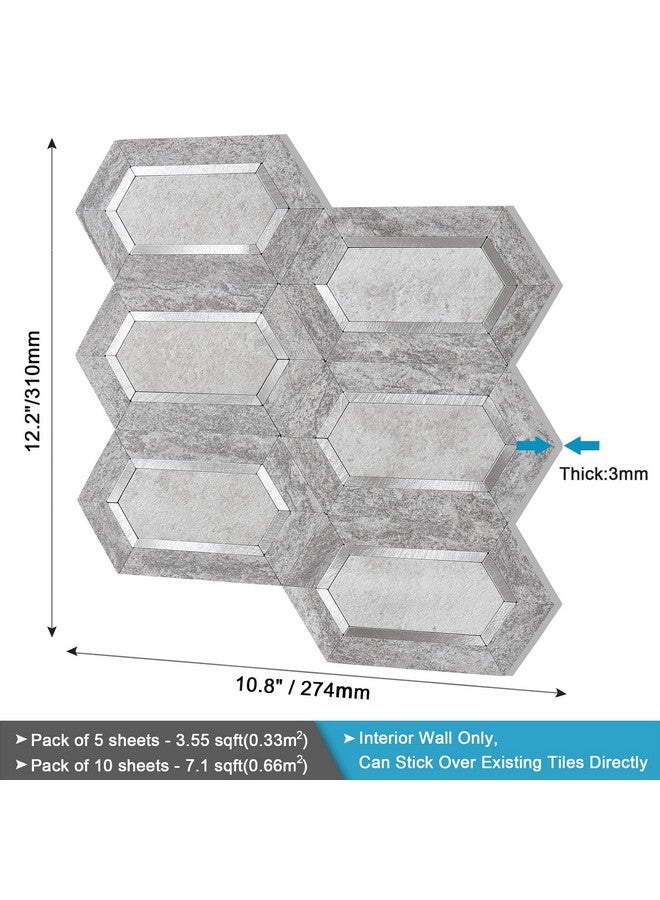 Benice BeNice Long Hexagon Peel and Stick Tile Backspalsh for Kitchen,Camper Self Adhesive Bathroom Wall Tiles for Shower Waterproof (Gray Mix,10PCS)  - Image 5